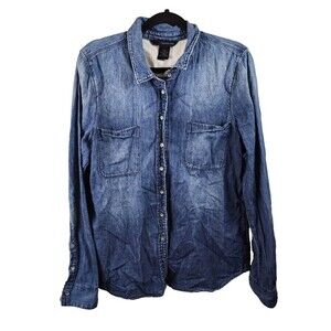Calvin Klein Womens Size XL Blue Medium Wash Button Up Long Sleeve Denim Shirt